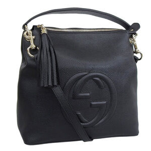 Gucci Outlet Leather Shoulder Bag Black
